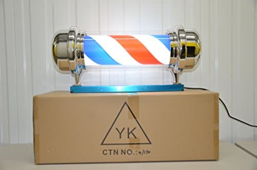 James Hunter Barber Pole LED Light Red White Blue Stripes Rotating Hair Salon Shop Sign with FREE Shaving Mug