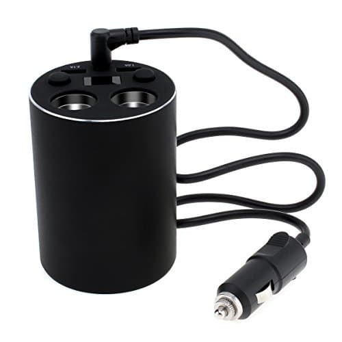 DiGiYes Car Cup Charger 12V/24V Multi Function Power Adapter + 3.1A Dual USB Charging Ports + 2 Sockets Cigarette Lighter Splitter with LED Display