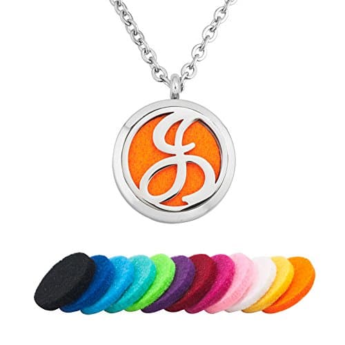 A-Z 26 Letter Monogram Initial Necklace Aromatherapy Essential Oil Diffuser Necklaces Pendant, 12 Refill Pads