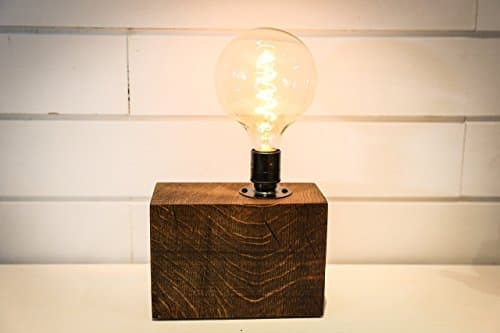 Chunky Oak Table Lamp with Large Globe Vintage Bulb