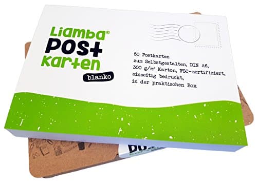 Liamba Blank Postcards, DIN A6 White Postcards In A Practical Box, Made In Germany From Recycled Paper 300 g/m², FSC Certified, Pack of 50