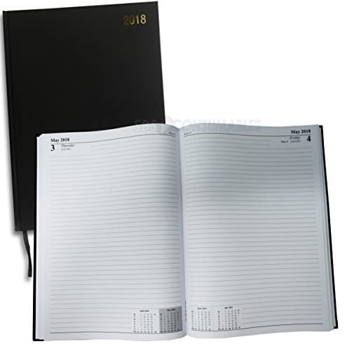 2018 1 Page per Day Diary. A4 Black Yearly Casebound Organiser Planner. Day A Page with PEN. A41