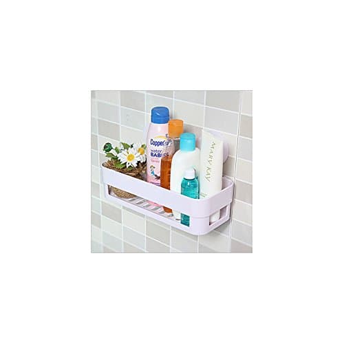 LIN Bathroom Plastic Shower Caddy Wall Shelves Organizer Holder Tray With Suction Cups White