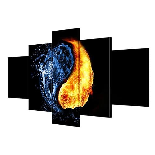 TSJT Extra Large Canvas Giclee Print Abstract Fire And Water Tai Chi Living Room Decoration Painting Mural Painting (5 Pieces / Set) , Without Borders , SizeA
