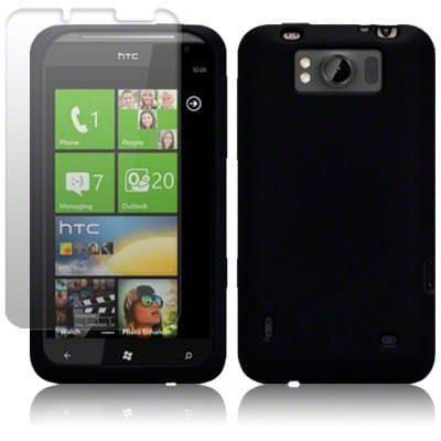 SOFT SILICONE SKIN CASE BLACK FOR HTC TITAN WITH SCREEN PROTECTOR