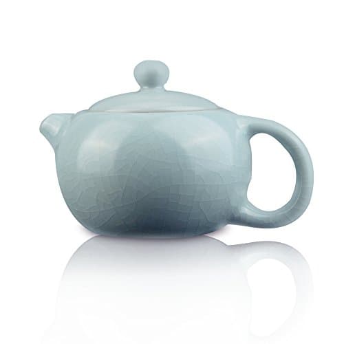 Ivoku Elegant Ceramic Black White Small Teapot, Classic Kung Fu Portable Kettle with lid Supplies Living room / Kitchen / Office, Perfect Handmade Gift for Friends and Family 220ml (Blue)