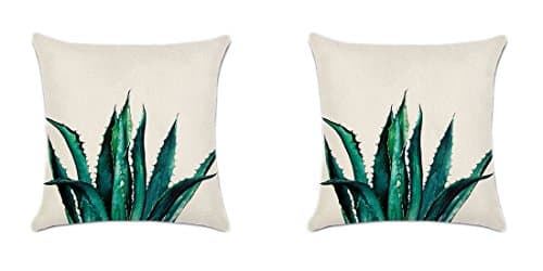 Modern Simple Plants Series Cotton & Linen Burlap Square Throw Pillow Covers, 18 x 18 Inches, Set of 2