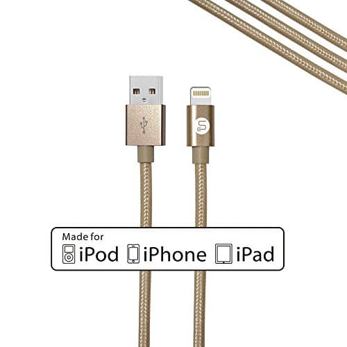 iPhone Charger, 6ft Simply Cables Premium Nylon Braided Lightning Cable for iPhone 7 Plus 6S Plus 6 Plus SE 5S 5C 5, iPad 2 3 4 Mini, iPad Pro Air, iPod- Rose Gold (Apple MFi Certified) (Gold)