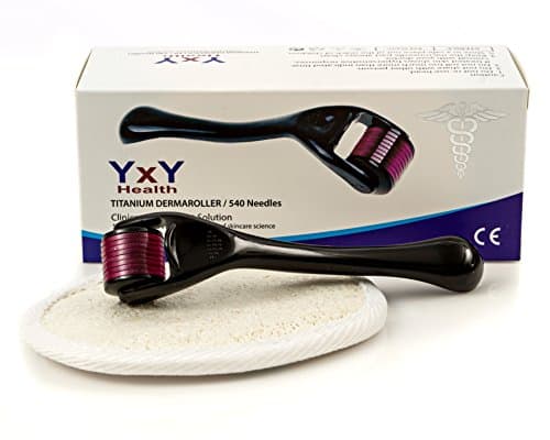 Derma Roller 540 Titanium .50mm Micro Needles, Anti-aging, Scar and Acne Reduction, Reduce Wrinkles, Stretch Marks and Deep Lines, 1 Roller Complete with a Bonus Loofah Face Scrubber - YxY Health
