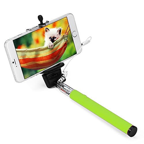 Apsmart 40inch no battery aux cable wired Selfie stick for smart phone (Green)