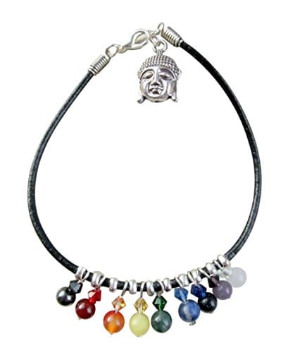 ~ 9 CHAKRA ~ LEATHER GEMSTONES AND CRYSTALS ANKLE CHAIN ANKLET ANKLE BRACELET 9" , 9.5" , 10" , 10.5" , 11" , 11.5" , 12"