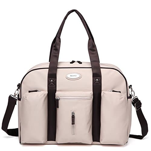 PREMYO Beige Changing Bag with Stroller Clips and Changing Mat. Elegant Beige Nappy Bag with Thermo Insulated Pocket. Modern Diaper Bag with wide opening zipped top closure and many pockets