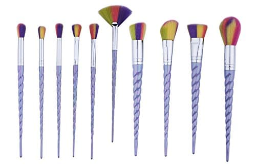Makeup Brushes set, Uleen Colorful Bristles Plating Thread Non-slip Handle Unicorn Makeup Brush 10 Piece (Silver)