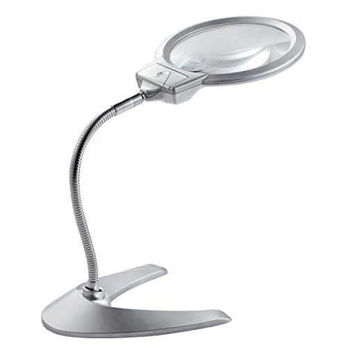 Risingmed Large 2 X 5X LED Lighted Magnifier with Stand - Folding Design with 2 LED Lamp and Jumbo 5.5 Inch Lens Magnifier - Best Gifts for Olders | Suitable for Reading,Archaeology,Antique Appreciation