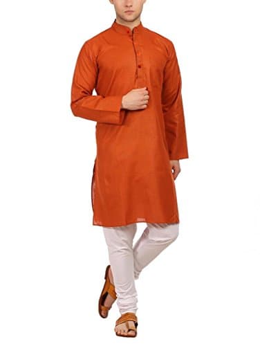 Indian Traditional Mens Soft Cotton Rust Kurta Churidar