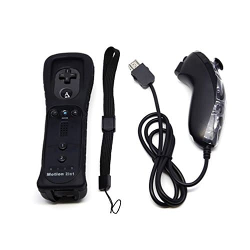 JALEX Nunchuk Controller + Built-in Motion Plus Remote for Nintendo Wii with Free Silicone Case and Wristlet (Black)