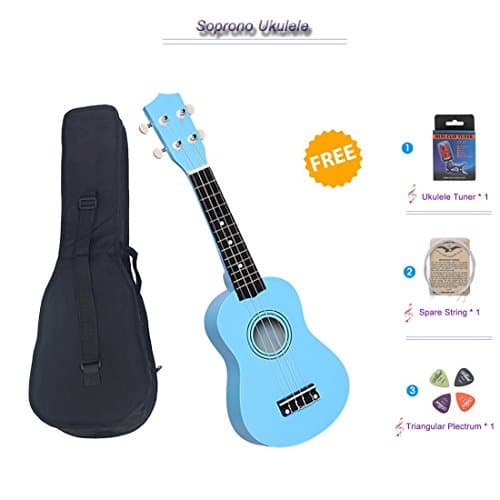 21"Soprano Ukulele with a Carrying Bag and a Digital Tunner, Colorful Designed for Beginner, Kids, Students (Blue)