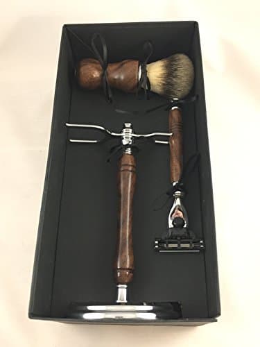 Handmade Walnut and Chrome Shaving Set Mach 3 Blade