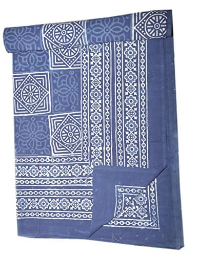 Gypsia Studio Indigo Hand Block Print Queen Bedcover Bedding Throw Flat Bed Sheet Duvet Cover