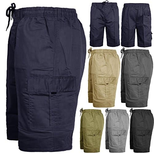 MENS CARGO COMBAT PLAIN SHORTS ELASTICATED WAIST SUMMER BIG SIZES