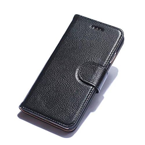 FLASH SALE ENDING SOON! Sophisticated Impakt iPhone 7 Plus Litchi Grain Folio Flip Case, Extreme Premium Genuine Leather For iPhone 7 Plus (5.5' inch), Black