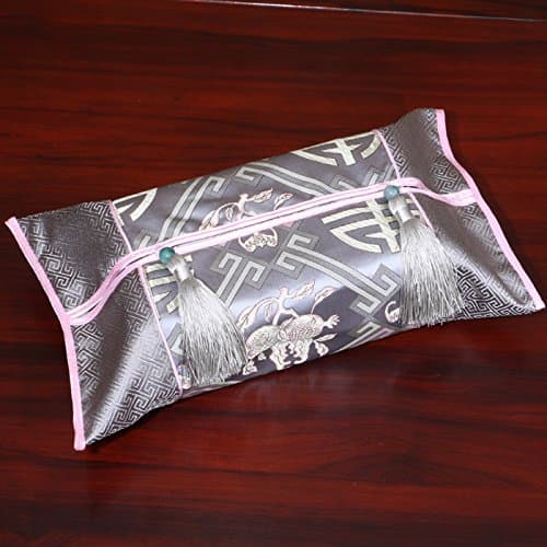 TISZJHU Chinese Classical High-End Tassel Tissue Box Sets Of Tissue Paper Towel Sets Of Handicrafts Home Car Use,Gray peach