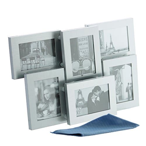 Sixtrees Clandon 4-111-6C Brushed Aluminium 3D Multi Aperture Photo Frame for six 3" x 2" (76mm x 52mm) Photos.