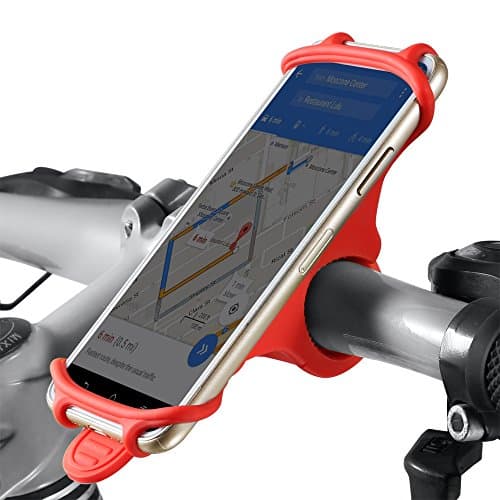Bike Phone Holder Mount,Silicon Soft Shockproof Anti Shake Fall Prevention Bicycle Handlebar Cellphone Holder for iPhone 8 7 6S Plus, Samsung Galaxy S8 Plus S7 Edge S6 S5 Note3 4 5 8 Huawei Nexus HTC LG/For Universal Smartphone,Mobile Phone Sat Nav GPS Mount,Compatible With Road & Mountain Bikes Motorbikes & Scooters Pushchair Pram Cradle Clamp Fishing Rod (Red)