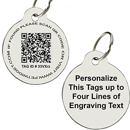 Pet Widget Stainless Steel Pet ID Tag Personalized on Front WEB/GPS QR CODE ENABLED Smart Tag on Back 2 IN 1 Traditional + Smart Pet Tag LEAVE ENGRAVING DETAIL IN "Gift Message Area At Checkout" (Regular, Smart Round)