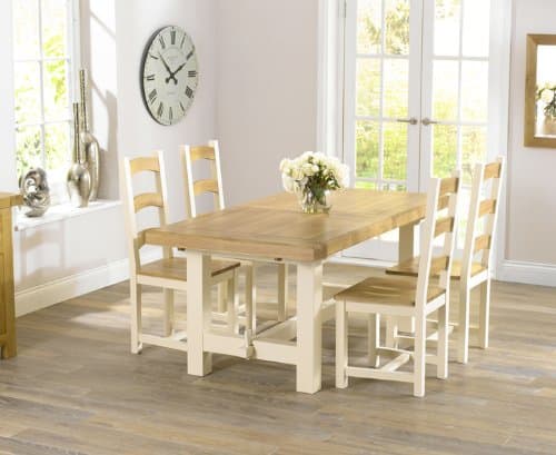 Country Painted solid oak furniture extending dining table with 4 Marino chairs