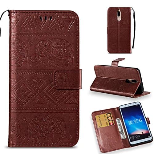 COWX Flip Wallet PU Leather Case for Huawei Mate 10 Lite for Huawei Mate 10 Lite Elephant (Brown)