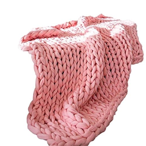 Sofa Throw Handmade,Giant Chunky Knitted Blanket Thick Wool Bulky Knitting Throw for Bedroom/Sofa/Living Room (Pink, 100x120cm/39.4x47.3")