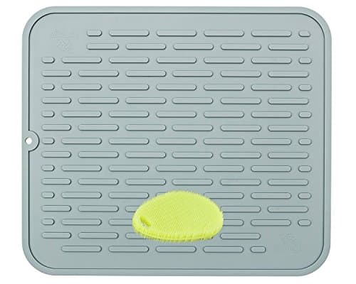 XL Premium Silicone Dish Drying Mat & Counter Protector with BONUS Scrubby |Hygienic, Antibacterial |Stable Wide Ridges | Easy To Wipe Clean & Dishwasher Safe |Heat Resistant 450º 17.8 x 15.8''