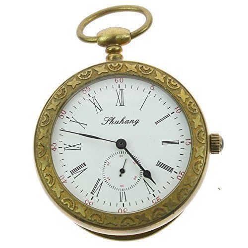 Itemstoday Retro Open White Face Analong Second Dial Roman Numerals Copper Mechanical Pocket Watch