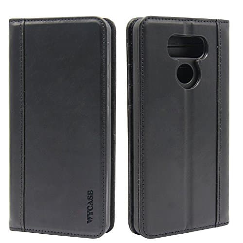 WYCASE® LG G6 Folio Wallet Case,Retro Style Slim Flip Wallet Leather Stand Case Protective Skin Cover Black