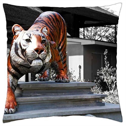 Tiger Statue - Throw Pillow Cover Case (16" x 16")
