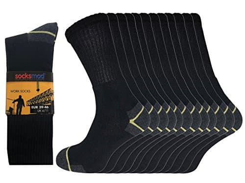 Socksmad Heavy Duty Work Socks - 12 Pairs Safety Boot Working Socks - Reinforced Heels and Toes - Cotton Rich Cushion Support for Extra Protection - Perfect for Builders, Contrast Heel and Toe