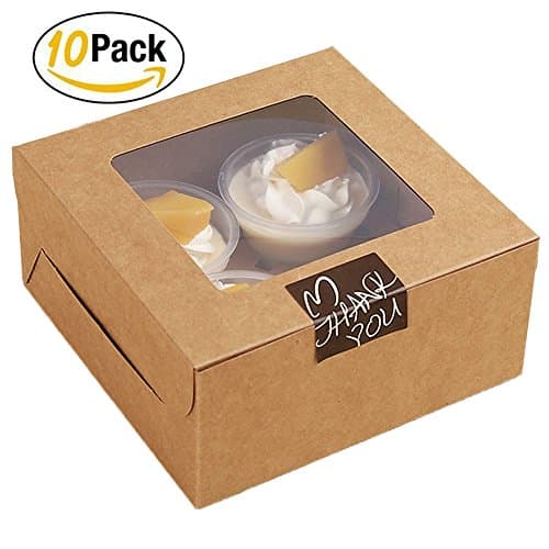 Cupcake Boxes 4 Cavity with Display Window Kraft Paper Muffin Box Inserts for 4 Cupcakes Pastry and Cookie Box Pack of 10 without Stickers by KAISHAN (Brown 4)
