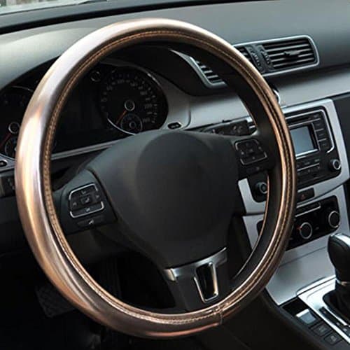 CHES Steering Wheel Cover Plain Effect Protector for Women Men Car Interior Multiple Colour Universal Fit 38cm , gold