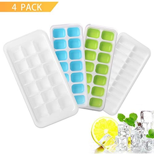 DAJIABUY 4 Pack Ice Cube Trays, Covered Silicone Food-Grade Flexible Ice Cube Molds with Removable Lids, set of 4 Storage Containers, Ice Cube Maker for Party Cocktails