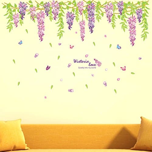 GOUZI Purple Cane sofa, tv background wall ceiling ceiling waist line on the roof, romantic Purple Cane pineapple, King Removable wall sticker For Bedroom Living Room Background Wall Bathroom Study Barber Shop