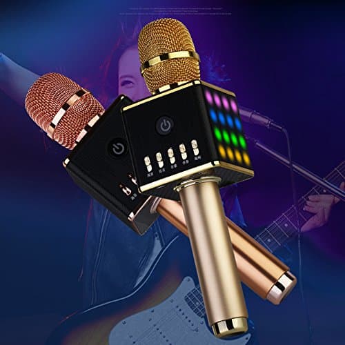 Wireless Karaoke Microphone LED With Built In High Qual Speakers Universal Bluetooth Smartphones Handheld Voice Recording Outdoor Singing Home Entertainment With Flashing Lights Carry Case Included (gold)
