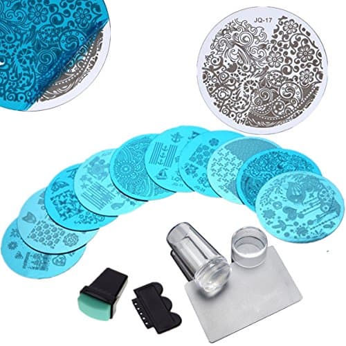 MiSion 14 Pcs Nails Art Stamper Set Plate Image Manicure Template Pedicure Clear Jelly Scraper Knife