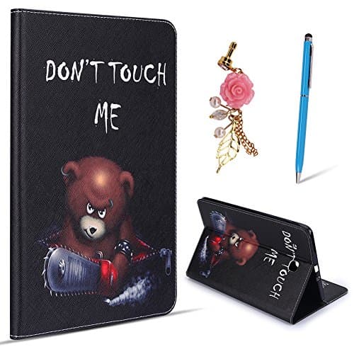 Spiritsun Samsung Galaxy Tab E (9.6 Inches) T560 Case,Samsung Galaxy Tab E (9.6 Inches) T560 Cover,Samsung Galaxy Tab E (9.6 Inches) T560 Leather Wallet Case Painted Pattern Series PU Leather Magnetic Smart Case Cover Stand Function Protective Sleeve Flip Holster with Stylus Pen and Pink Rose Flower Dust Plug - Handsome Bear