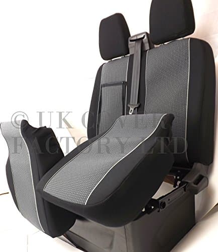 UK Cover Factory Seat Covers- Charocal Black + Embedded Pattern- Silver Marcella- Arm Rest Cover+ Drop Down Tray Access + Access To Two Storage Sections