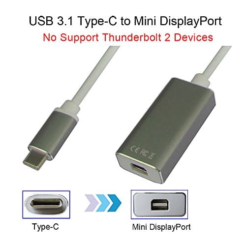 USB 3.1 Type C to Mini DisplayPort/Mini DP Adapter Cable With Aluminium Case Support 4K UHD for Macbook Pro 2016,Dell XPS 13, ChromeBook Pixel(No Support Thunderbolt Interface's Monitor),Space Gray