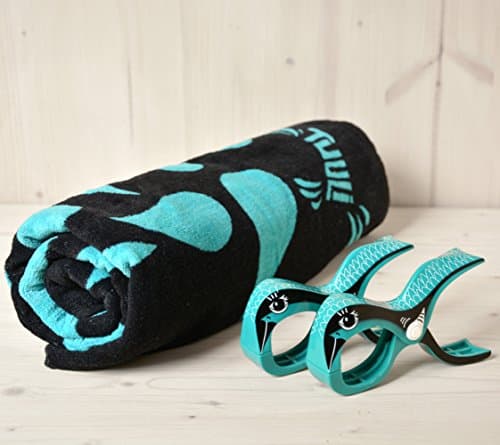 TUULI BEACH TOWEL TURQUOISE + 2 TUULI CLIPS design Parrot Turquoise - PERFECT COMBINATION FOR NEW HOLIDAY SEASON