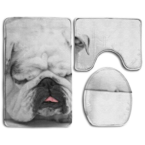 RedBeans Sleeping Dog Bath Mat Bathroom Carpet Rug Washable Non-Slip 3 Piece Bathroom Mat Set