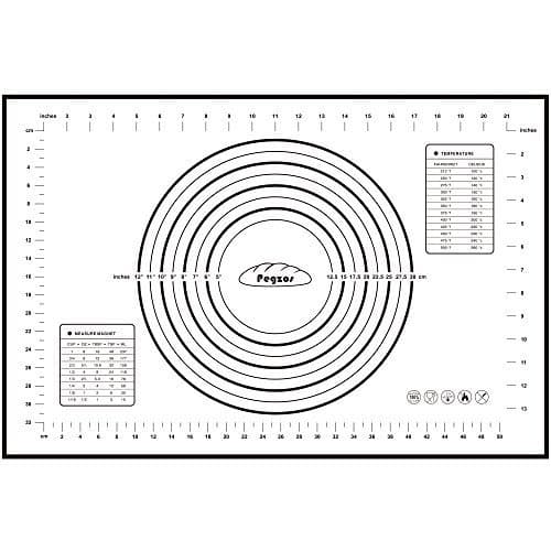 Silicone Pastry Mat Non-stick Liner - PEGZOS Non-Slip Fondant Sheet, Sticks to Countertop Dough Mat, Perfect for Rolling Dough (Black/White, Large)