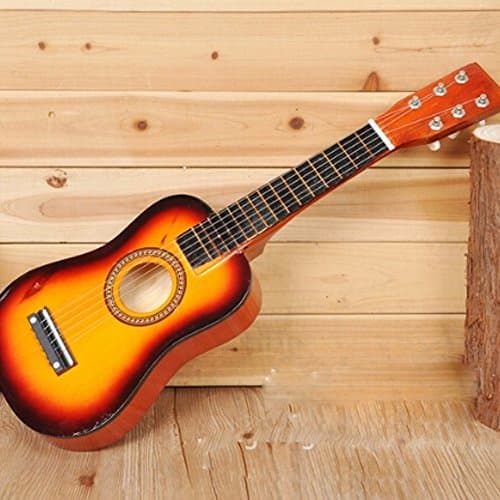 Karru trade; Beginners Practice Acoustic Mini Guitar 25" 6 String Children Music Educational Development Toys Musical Instrument Toy Yellow for Kids